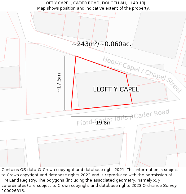 LLOFT Y CAPEL, CADER ROAD, DOLGELLAU, LL40 1RJ: Plot and title map