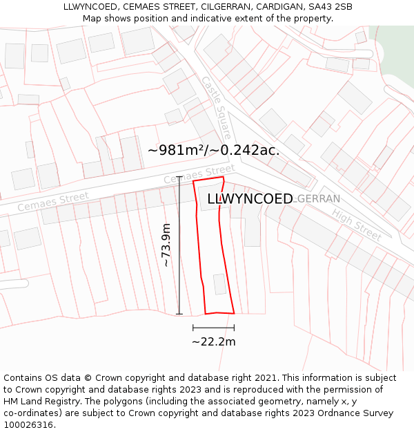 LLWYNCOED, CEMAES STREET, CILGERRAN, CARDIGAN, SA43 2SB: Plot and title map