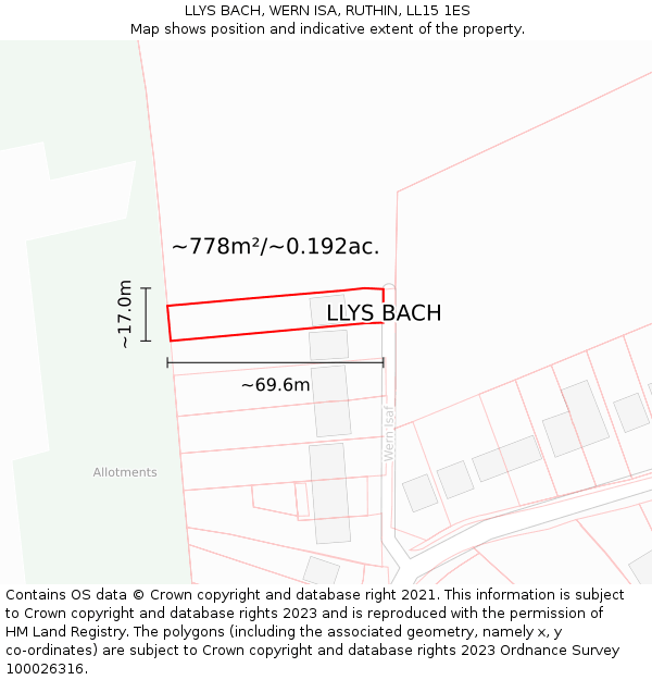 LLYS BACH, WERN ISA, RUTHIN, LL15 1ES: Plot and title map