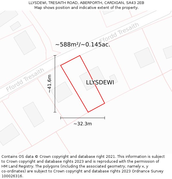 LLYSDEWI, TRESAITH ROAD, ABERPORTH, CARDIGAN, SA43 2EB: Plot and title map