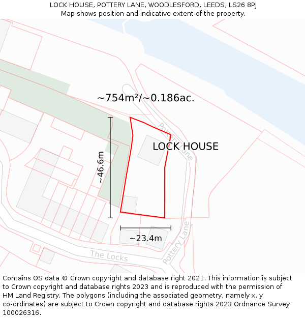 LOCK HOUSE, POTTERY LANE, WOODLESFORD, LEEDS, LS26 8PJ: Plot and title map