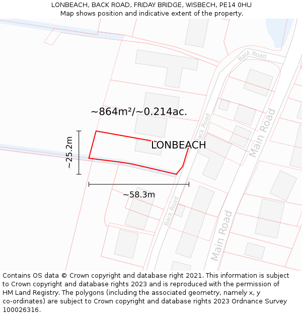 LONBEACH, BACK ROAD, FRIDAY BRIDGE, WISBECH, PE14 0HU: Plot and title map