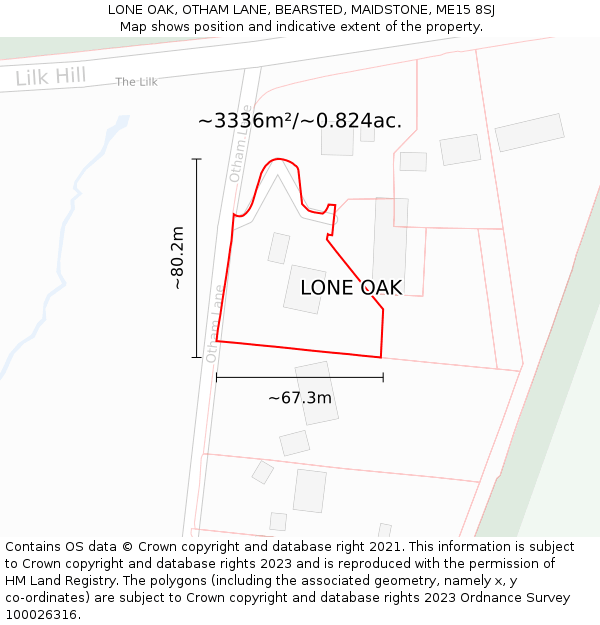 LONE OAK, OTHAM LANE, BEARSTED, MAIDSTONE, ME15 8SJ: Plot and title map