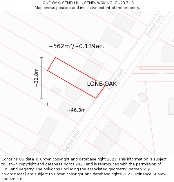 LONE OAK, SEND HILL, SEND, WOKING, GU23 7HR: Plot and title map