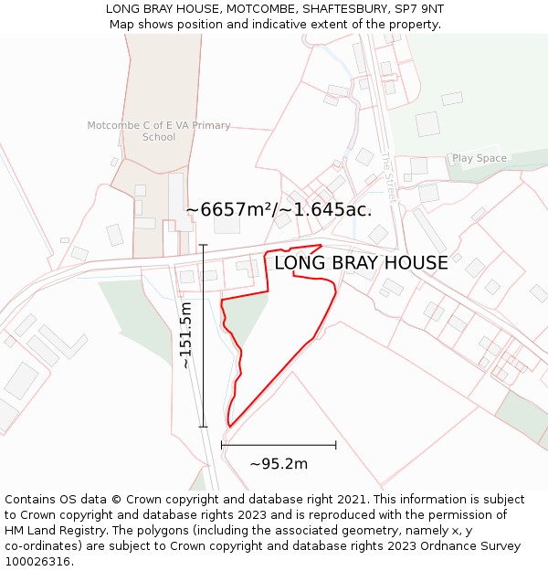 LONG BRAY HOUSE, MOTCOMBE, SHAFTESBURY, SP7 9NT: Plot and title map