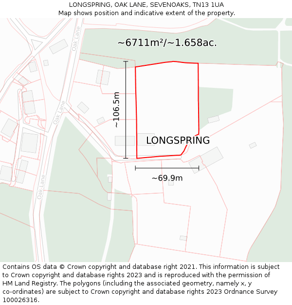 LONGSPRING, OAK LANE, SEVENOAKS, TN13 1UA: Plot and title map