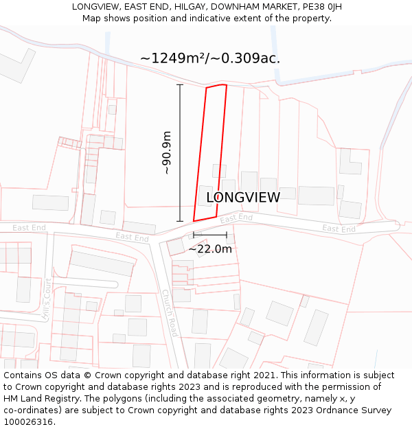 LONGVIEW, EAST END, HILGAY, DOWNHAM MARKET, PE38 0JH: Plot and title map