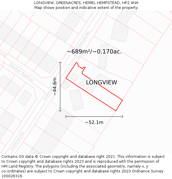 LONGVIEW, GREENACRES, HEMEL HEMPSTEAD, HP2 4NA: Plot and title map