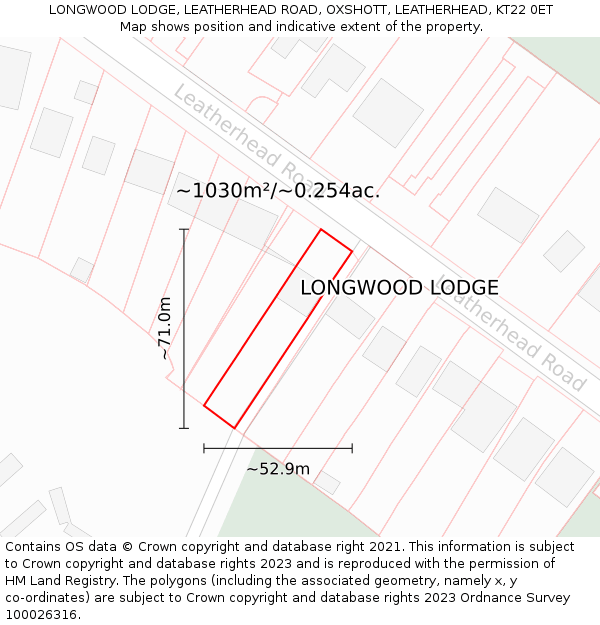 LONGWOOD LODGE, LEATHERHEAD ROAD, OXSHOTT, LEATHERHEAD, KT22 0ET: Plot and title map