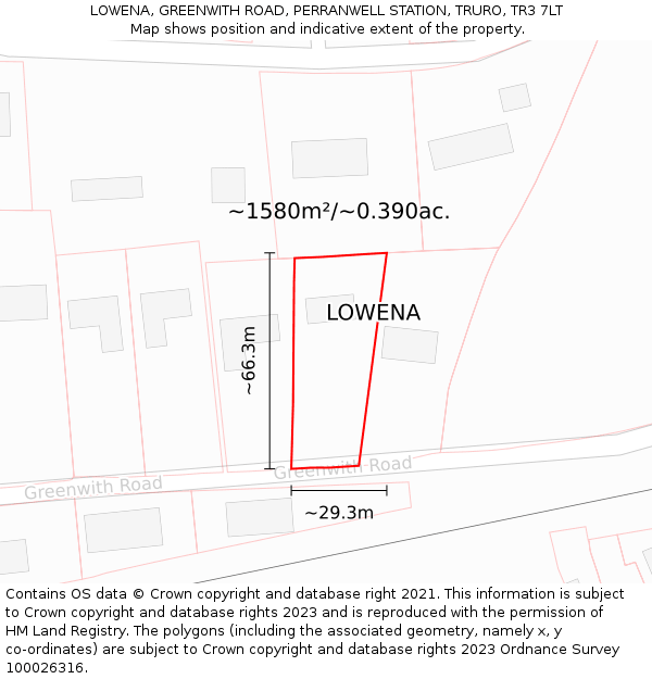 LOWENA, GREENWITH ROAD, PERRANWELL STATION, TRURO, TR3 7LT: Plot and title map