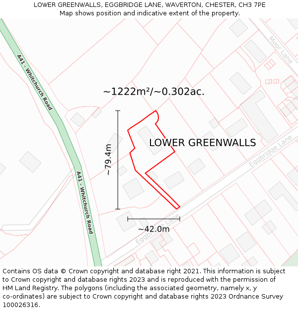 LOWER GREENWALLS, EGGBRIDGE LANE, WAVERTON, CHESTER, CH3 7PE: Plot and title map