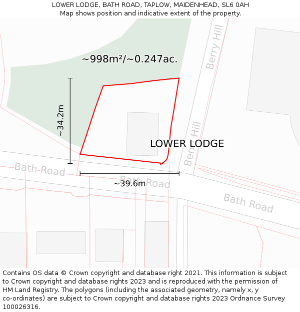 LOWER LODGE, BATH ROAD, TAPLOW, MAIDENHEAD, SL6 0AH: Plot and title map