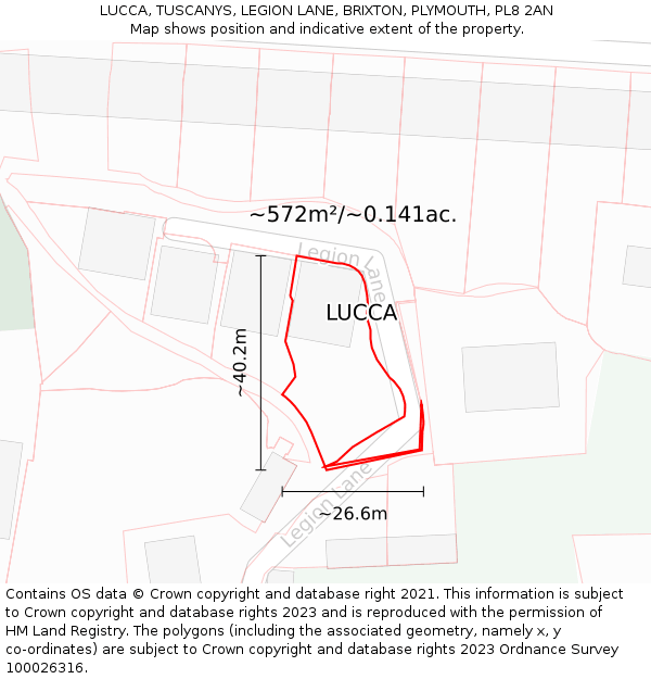 LUCCA, TUSCANYS, LEGION LANE, BRIXTON, PLYMOUTH, PL8 2AN: Plot and title map