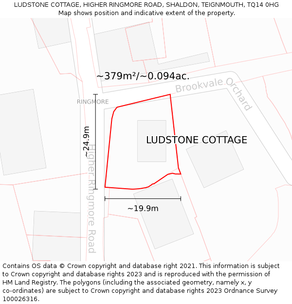 LUDSTONE COTTAGE, HIGHER RINGMORE ROAD, SHALDON, TEIGNMOUTH, TQ14 0HG: Plot and title map