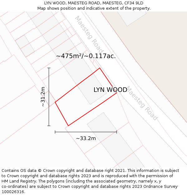 LYN WOOD, MAESTEG ROAD, MAESTEG, CF34 9LD: Plot and title map