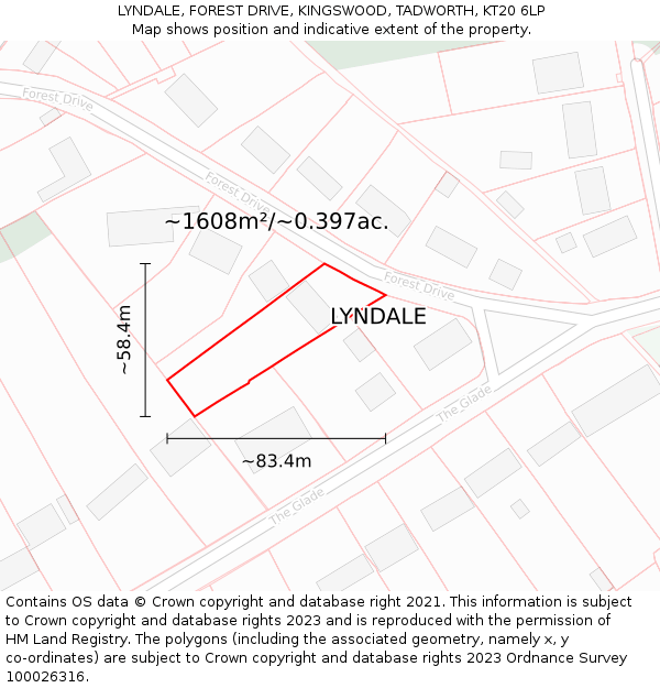 LYNDALE, FOREST DRIVE, KINGSWOOD, TADWORTH, KT20 6LP: Plot and title map