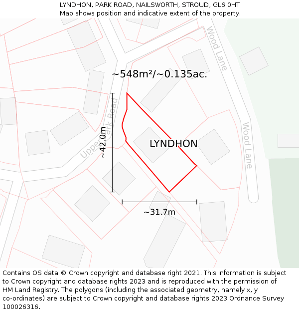 LYNDHON, PARK ROAD, NAILSWORTH, STROUD, GL6 0HT: Plot and title map