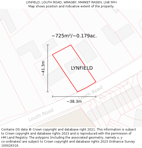 LYNFIELD, LOUTH ROAD, WRAGBY, MARKET RASEN, LN8 5PH: Plot and title map