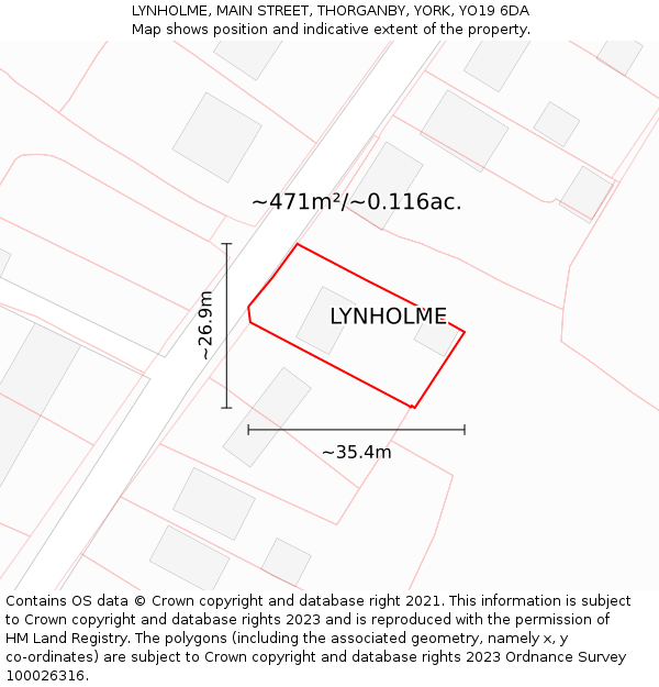 LYNHOLME, MAIN STREET, THORGANBY, YORK, YO19 6DA: Plot and title map