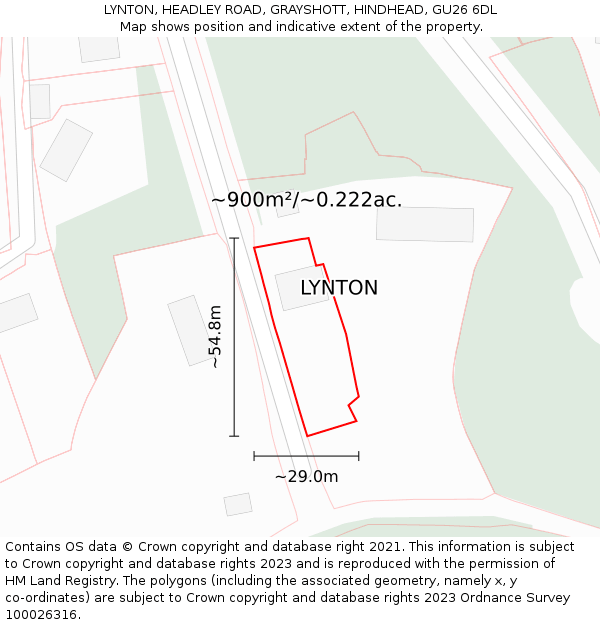 LYNTON, HEADLEY ROAD, GRAYSHOTT, HINDHEAD, GU26 6DL: Plot and title map