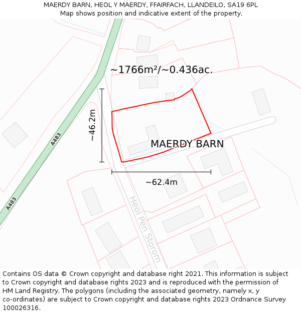 MAERDY BARN, HEOL Y MAERDY, FFAIRFACH, LLANDEILO, SA19 6PL: Plot and title map