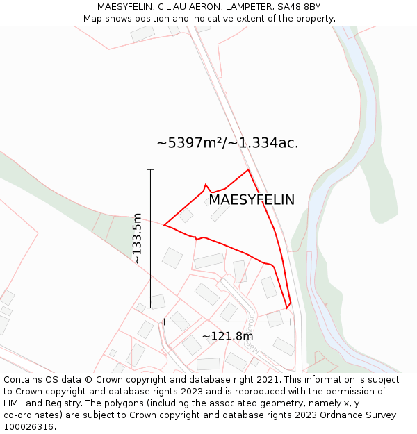 MAESYFELIN, CILIAU AERON, LAMPETER, SA48 8BY: Plot and title map