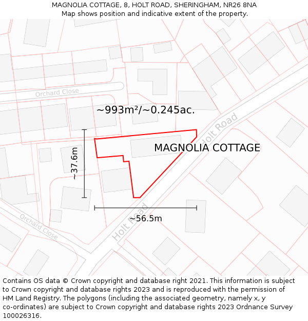 MAGNOLIA COTTAGE, 8, HOLT ROAD, SHERINGHAM, NR26 8NA: Plot and title map