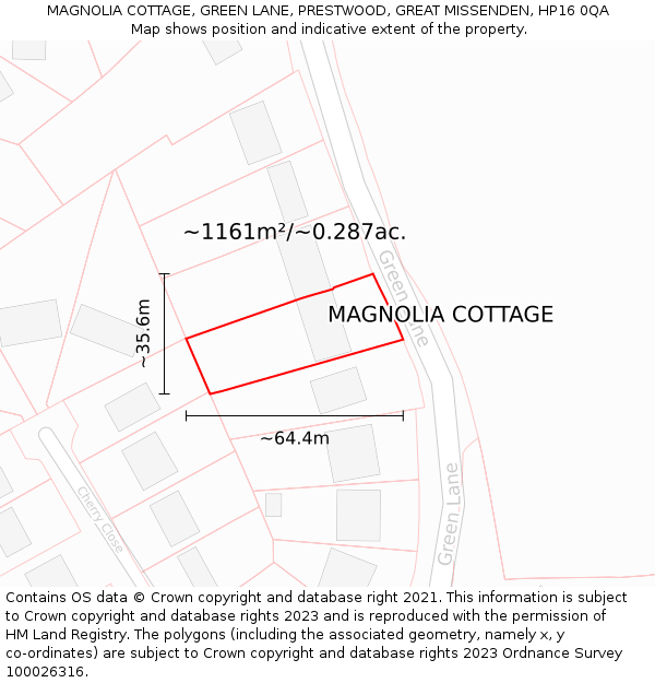 MAGNOLIA COTTAGE, GREEN LANE, PRESTWOOD, GREAT MISSENDEN, HP16 0QA: Plot and title map