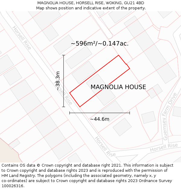 MAGNOLIA HOUSE, HORSELL RISE, WOKING, GU21 4BD: Plot and title map