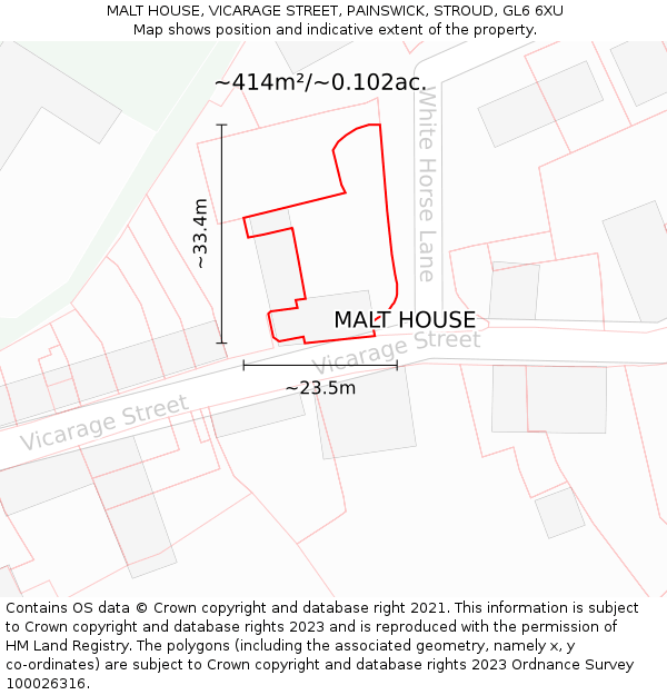 MALT HOUSE, VICARAGE STREET, PAINSWICK, STROUD, GL6 6XU: Plot and title map