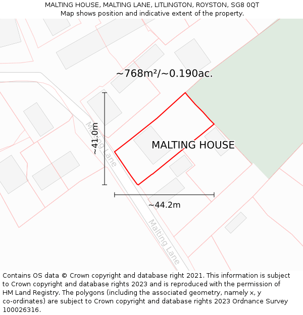 MALTING HOUSE, MALTING LANE, LITLINGTON, ROYSTON, SG8 0QT: Plot and title map