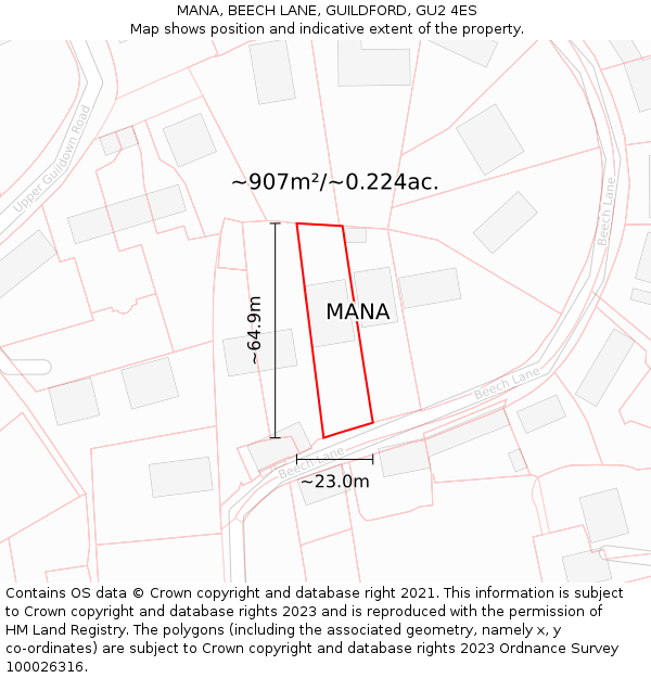 MANA, BEECH LANE, GUILDFORD, GU2 4ES: Plot and title map