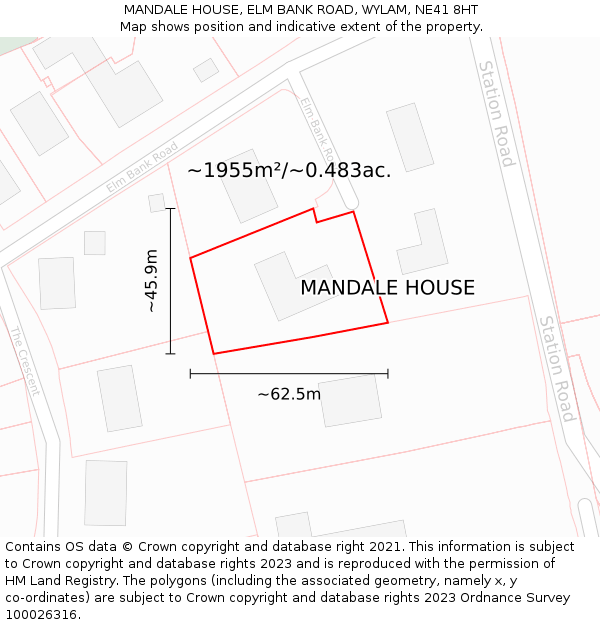 MANDALE HOUSE, ELM BANK ROAD, WYLAM, NE41 8HT: Plot and title map