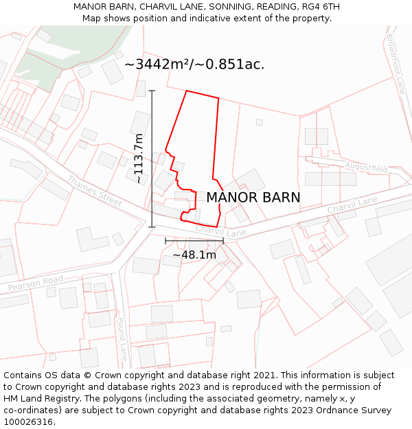 MANOR BARN, CHARVIL LANE, SONNING, READING, RG4 6TH: Plot and title map