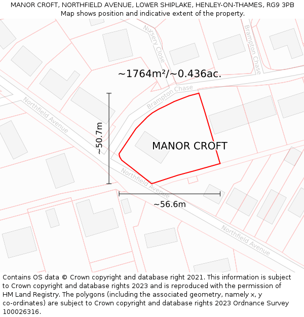 MANOR CROFT, NORTHFIELD AVENUE, LOWER SHIPLAKE, HENLEY-ON-THAMES, RG9 3PB: Plot and title map