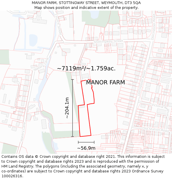 MANOR FARM, STOTTINGWAY STREET, WEYMOUTH, DT3 5QA: Plot and title map