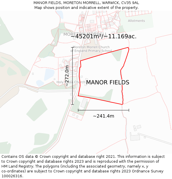 MANOR FIELDS, MORETON MORRELL, WARWICK, CV35 9AL: Plot and title map