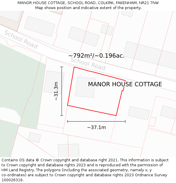 MANOR HOUSE COTTAGE, SCHOOL ROAD, COLKIRK, FAKENHAM, NR21 7NW: Plot and title map