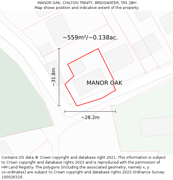 MANOR OAK, CHILTON TRINITY, BRIDGWATER, TA5 2BH: Plot and title map