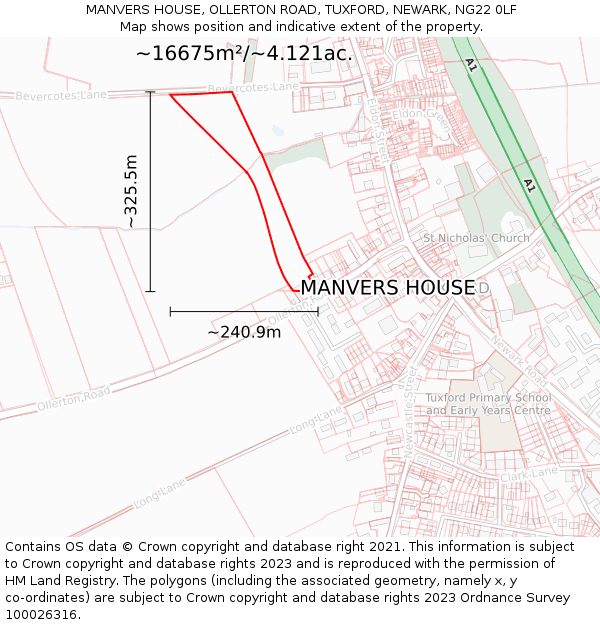 MANVERS HOUSE, OLLERTON ROAD, TUXFORD, NEWARK, NG22 0LF: Plot and title map