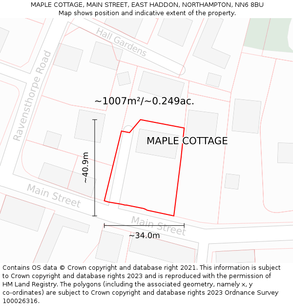 MAPLE COTTAGE, MAIN STREET, EAST HADDON, NORTHAMPTON, NN6 8BU: Plot and title map