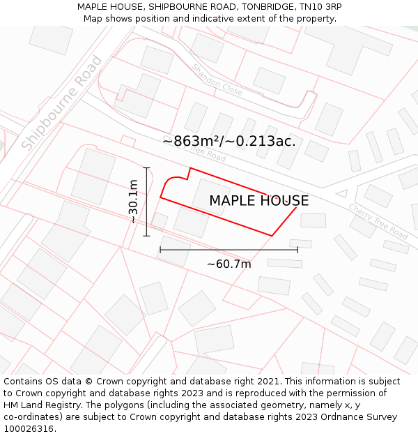 MAPLE HOUSE, SHIPBOURNE ROAD, TONBRIDGE, TN10 3RP: Plot and title map