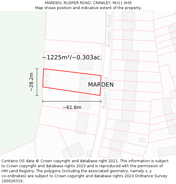 MARDEN, RUSPER ROAD, CRAWLEY, RH11 0HS: Plot and title map