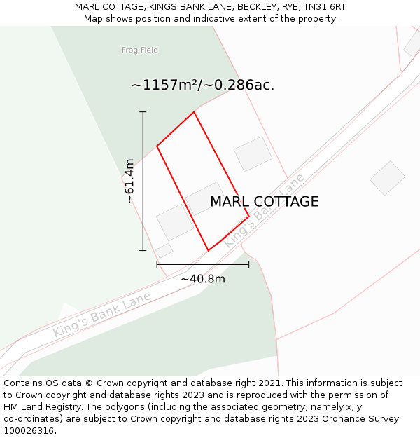 MARL COTTAGE, KINGS BANK LANE, BECKLEY, RYE, TN31 6RT: Plot and title map