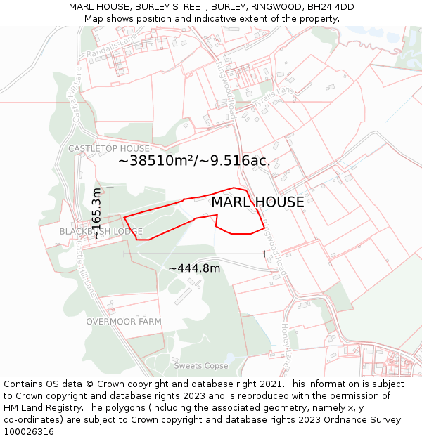 MARL HOUSE, BURLEY STREET, BURLEY, RINGWOOD, BH24 4DD: Plot and title map