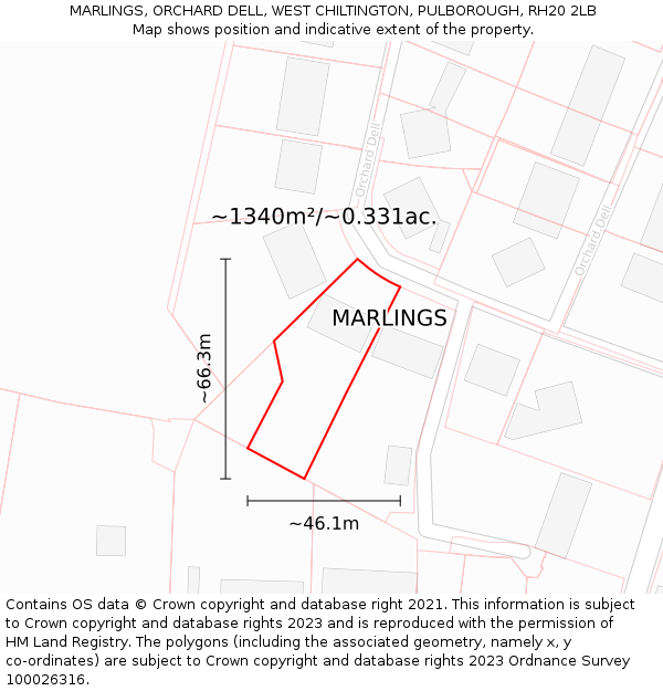 MARLINGS, ORCHARD DELL, WEST CHILTINGTON, PULBOROUGH, RH20 2LB: Plot and title map