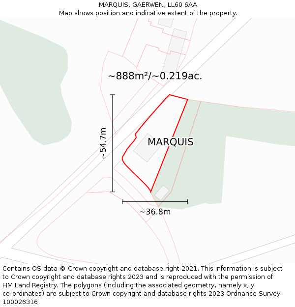 MARQUIS, GAERWEN, LL60 6AA: Plot and title map