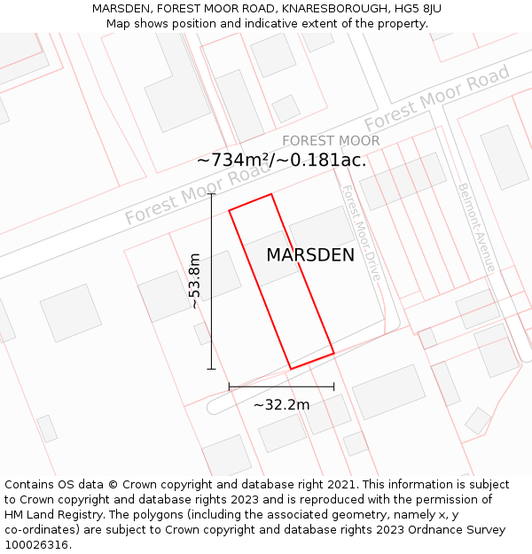 MARSDEN, FOREST MOOR ROAD, KNARESBOROUGH, HG5 8JU: Plot and title map