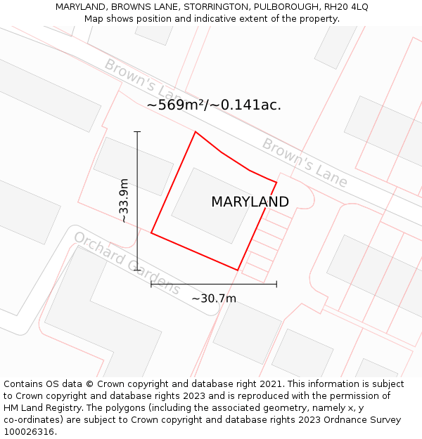 MARYLAND, BROWNS LANE, STORRINGTON, PULBOROUGH, RH20 4LQ: Plot and title map