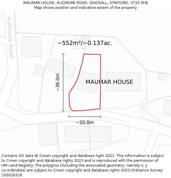 MAUMAR HOUSE, AUDMORE ROAD, GNOSALL, STAFFORD, ST20 0HE: Plot and title map